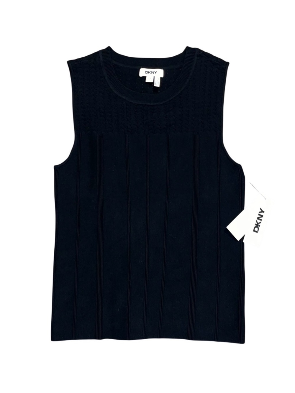 DKNY Black Knit Sweater Sleeveless Tank Dressy Blouse NWT Ladies Small